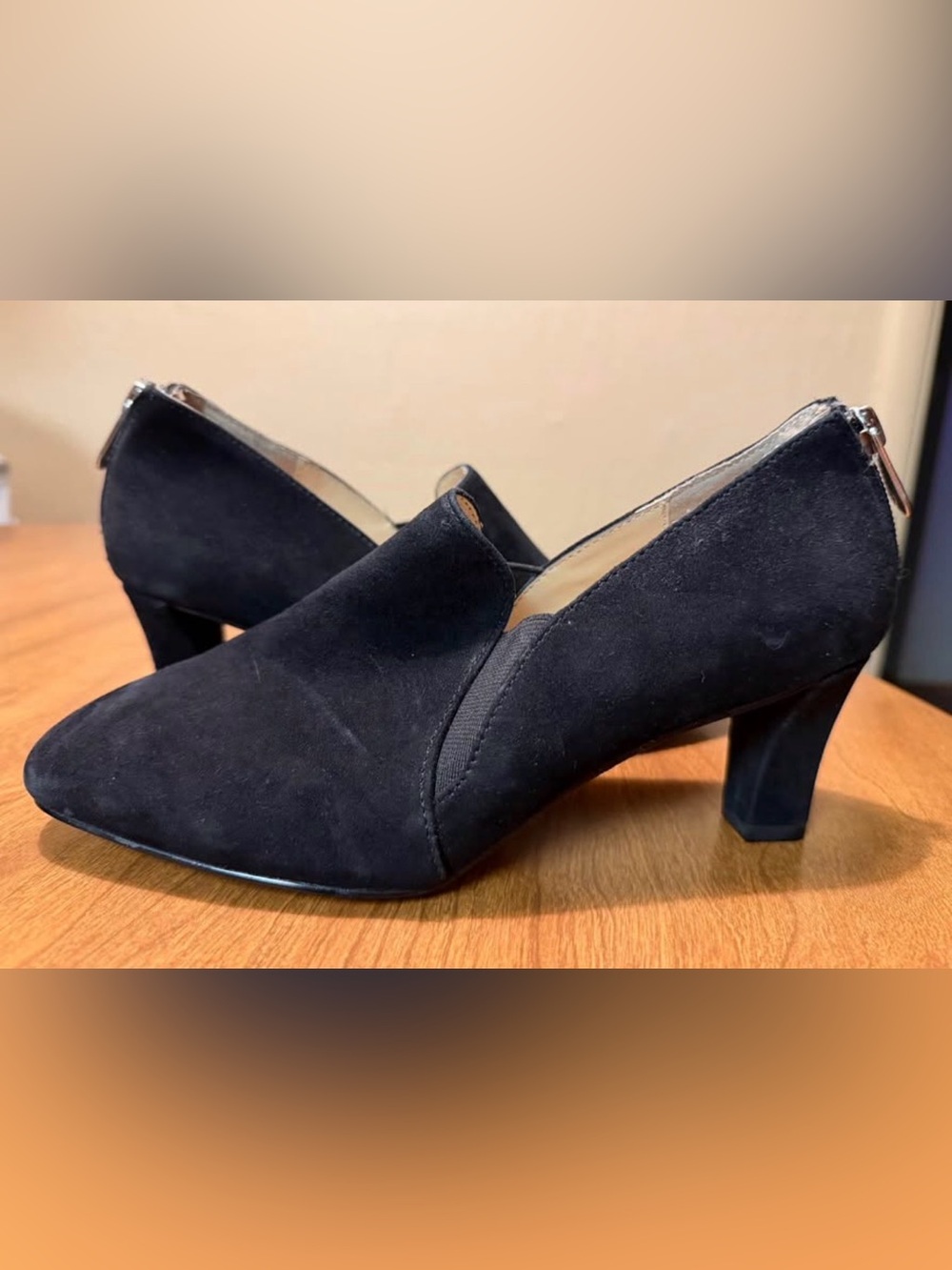 Adrienne Vittadini Black Suede Block Heel Slip-Ons